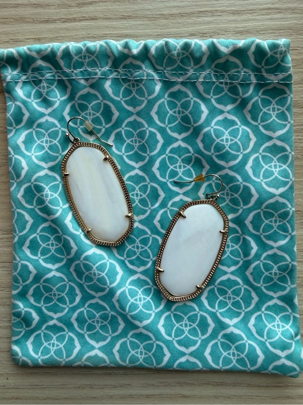 Kendra Scott White Stone Drop Earrings with Gold Trim
